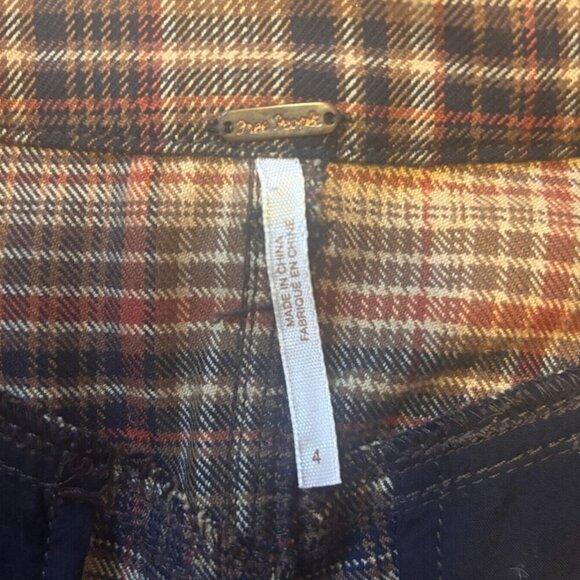 Free People Tan/Orange/Navy Plaid Chino Shorts Women's Size 4 - Picture 3 of 4